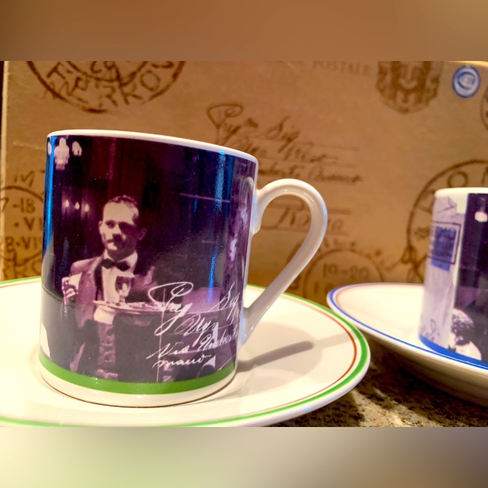 Unique Italian Theme Espresso Coffee Set, 4 Cups And 4 Saucers, Rare, NIB